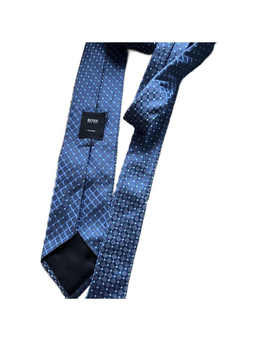 Boss Navy Blue Patterned Silk Tie